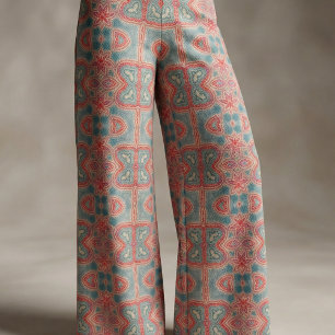 Etnisch Indiaas  Boho Red en Blauwgroen patroon Stof