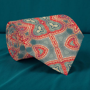 Etnisch Indiaas  Boho Red en Blauwgroen patroon Stropdas