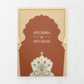 Etnisch Indisch Ivoorboog Sinaasappel Terracotta B Drieluik Uitnodiging (Cover)