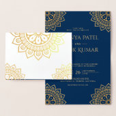 Etnisch Mandala Blauw Indisch Bruiloft Goud Folie Kaarten (Display)