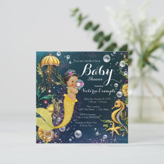 Etnisch meermin Baby shower Kaart (Staand voorkant)