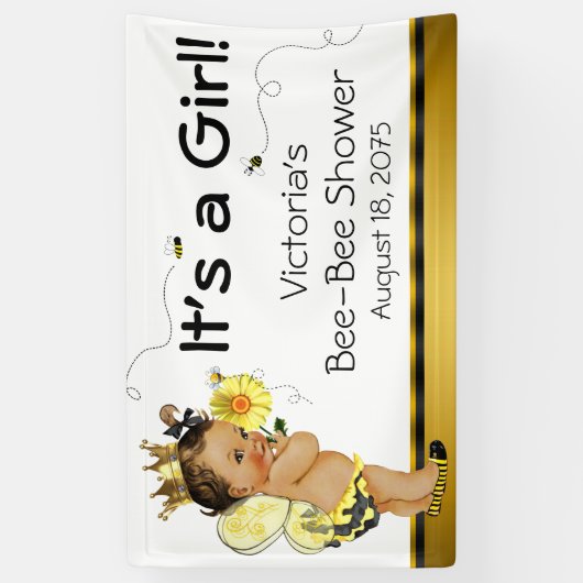 Etnisch Meisje Bijen Baby shower Spandoek (Verticaal)