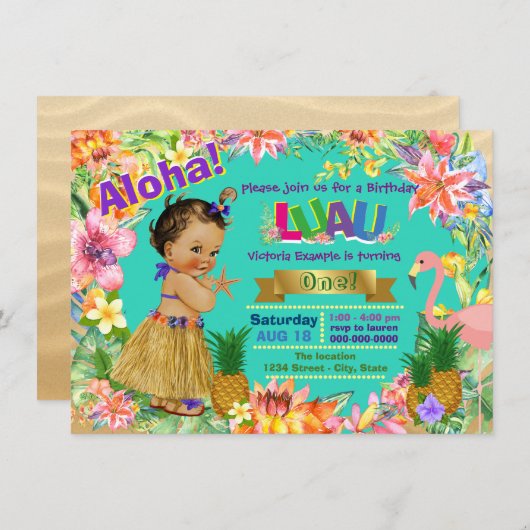 Etnisch Meisje Hawaiian Luau Verjaardagsfeest Kaart (Voorkant / Achterkant)