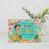 Etnisch Meisje Hawaiian Luau Verjaardagsfeest Kaart (Staand voorkant)