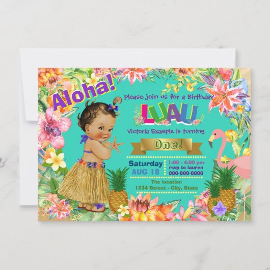 Etnisch Meisje Hawaiian Luau Verjaardagsfeest Kaart (Voorkant)