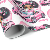 Etnisch Meisje & Kat Roze Convertible Hart Cadeaupapier (Rol Hoek)