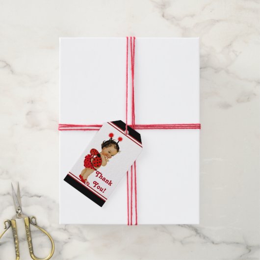 Etnisch meisje lieveheersbeestje Baby shower Cadeaulabel (Met Touw)