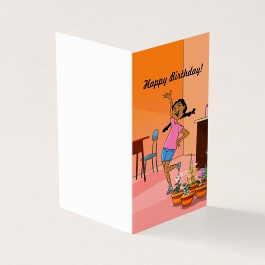 Etnisch Meisje met Vlechten (sinaasappel 2) Verjaa Kaart (Buitenkant)