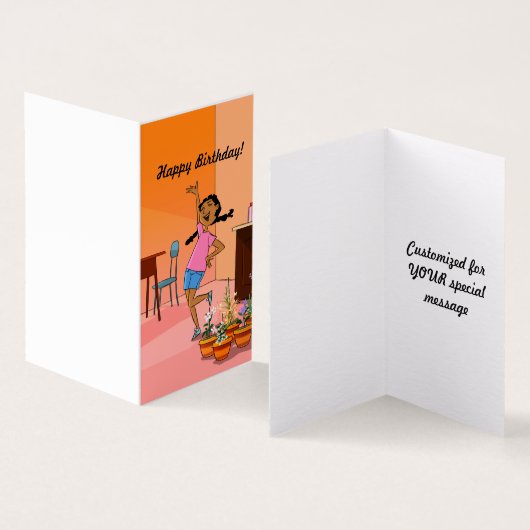 Etnisch Meisje met Vlechten (sinaasappel 2) Verjaa Kaart (Binnen en buitenkant)