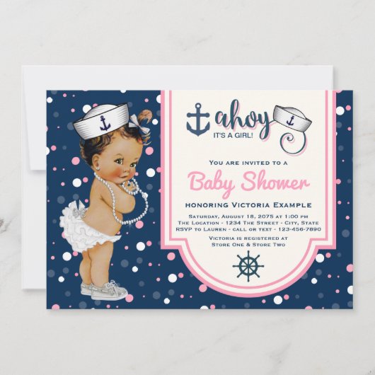 Etnisch Meisje Nautisch Baby shower Kaart (Voorkant)