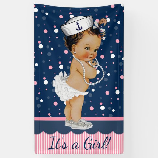 Etnisch Meisje Nautisch Baby shower Spandoek (Verticaal)
