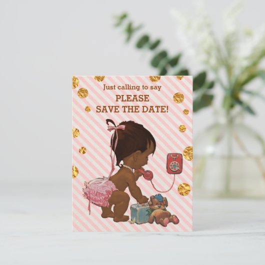 Etnisch meisje op Stippen met telefoonstrepen spar Save The Date (Staand voorkant)
