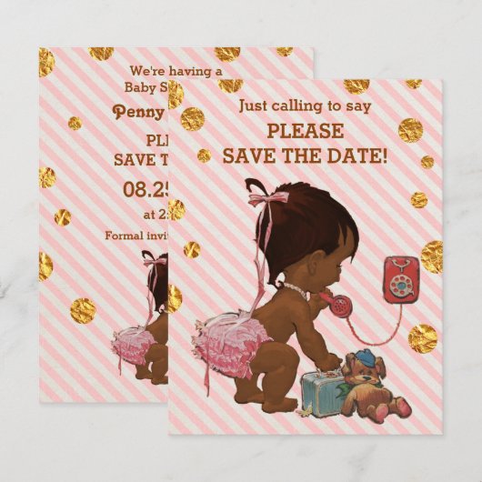 Etnisch meisje op Stippen met telefoonstrepen spar Save The Date (Voorkant / Achterkant)