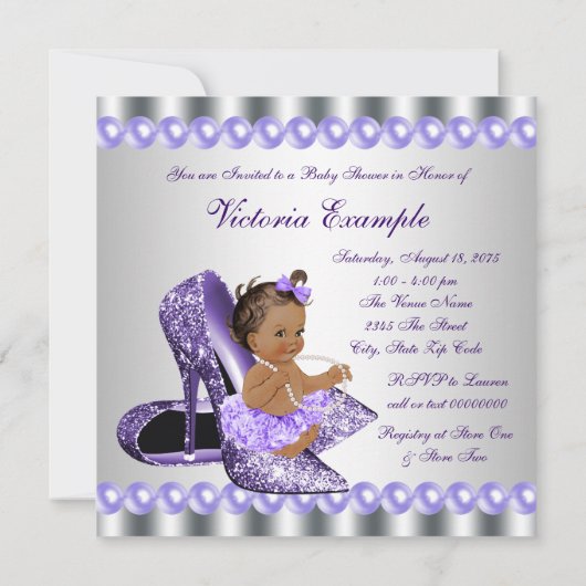 Etnisch Meisje Paarse Grijze Hoge Hak Schoen Baby Kaart (Achterkant)