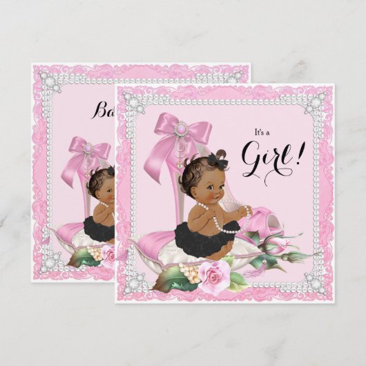 Etnisch Meisje Pearl High Heel Shoe Baby shower Kaart (Voorkant / Achterkant)