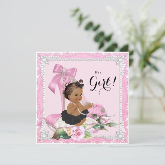 Etnisch Meisje Pearl High Heel Shoe Baby shower Kaart (Staand voorkant)