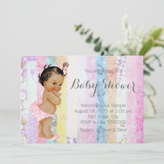 Etnisch meisje Rainbow Baby shower Kaart (Staand voorkant)