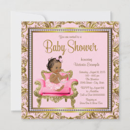 Etnisch Meisje Roze Gouden Stoel Tutu Baby shower Kaart