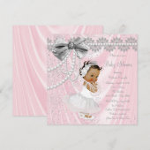 Etnisch Meisje Roze Grijs Satin Pearl Baby shower Kaart (Voorkant / Achterkant)