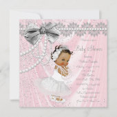 Etnisch Meisje Roze Grijs Satin Pearl Baby shower Kaart (Voorkant)