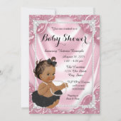 Etnisch Meisje Roze Parel Zwart Tutu Baby shower Kaart (Achterkant)