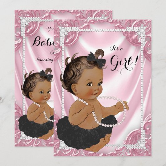 Etnisch Meisje Roze Parel Zwart Tutu Baby shower Kaart (Voorkant / Achterkant)