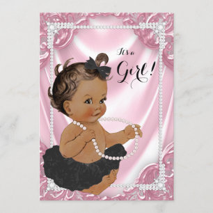 Etnisch meisje roze parel zwart tutu baby shower kaart