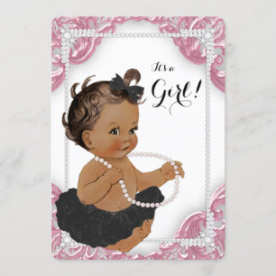 Etnisch meisje roze zwart tutu baby shower kaart