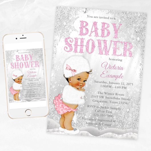 Etnisch Meisje Winter Wonderland Baby shower Kaart