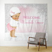 Etnisch meisje winterwonderland babyshower achterg wandkleed (In Situ (horizontaal))