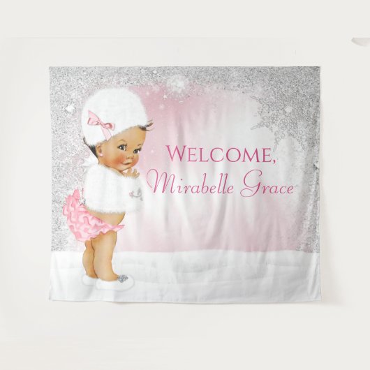 Etnisch meisje winterwonderland babyshower achterg wandkleed (Voorkant (horizontaal))