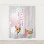 Etnisch meisje winterwonderland babyshower achterg wandkleed (Voorkant)