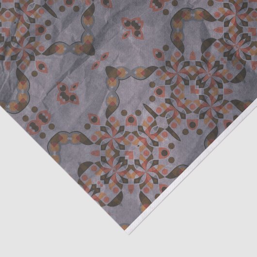 Etnisch Mozaïek Kaleidoscopisch Patroon in Aardton Tissuepapier (Detail)