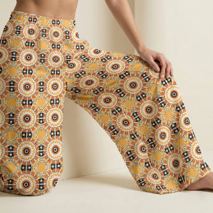 Etnisch Oranje zwart-wit Damask-mozaïekpatroon Stof