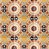 Etnisch Oranje zwart-wit Damask-mozaïekpatroon Tegeltje