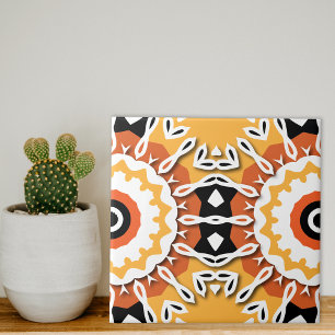 Etnisch Oranje zwart-wit Damask-mozaïekpatroon Tegeltje