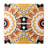 Etnisch Oranje zwart-wit Damask-mozaïekpatroon Tegeltje (Voorkant)