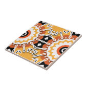 Etnisch Oranje zwart-wit Damask-mozaïekpatroon Tegeltje (Zijkant)