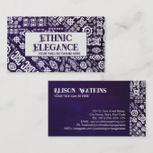 Etnisch Patroon Ornament wit op violet Visitekaartje (Voorkant / Achterkant)