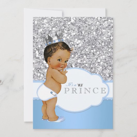 Etnisch Prince Baby shower Blauw en Zilver Kaart (Voorkant)