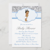 Etnisch Prince Baby shower Blauw en Zilver Kaart (Achterkant)