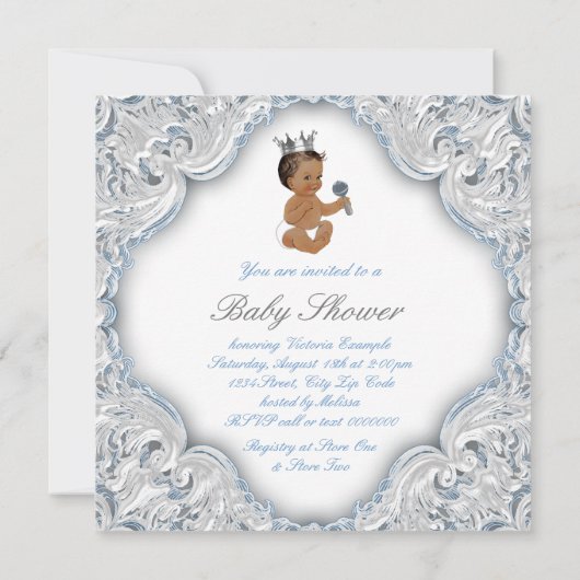 Etnisch Prince Baby shower Blauw en Zilver Kaart (Achterkant)