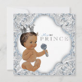 Etnisch Prince Baby shower Blauw en Zilver Kaart (Voorkant)