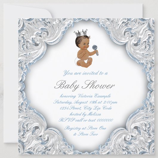 Etnisch Prince Baby shower Blauw en Zilver Kaart