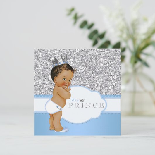 Etnisch Prince Baby shower Blauw en Zilver Kaart (Staand voorkant)
