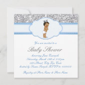 Etnisch Prince Baby shower Blauw en Zilver Kaart (Achterkant)