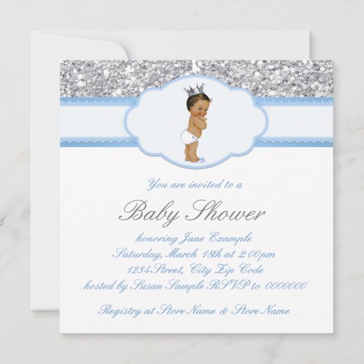 Etnisch Prince Baby shower Blauw en Zilver Kaart (Achterkant)