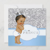Etnisch Prince Baby shower Blauw en Zilver Kaart (Voorkant)