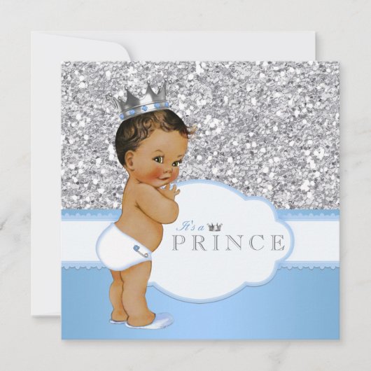 Etnisch Prince Baby shower Blauw en Zilver Kaart (Voorkant)