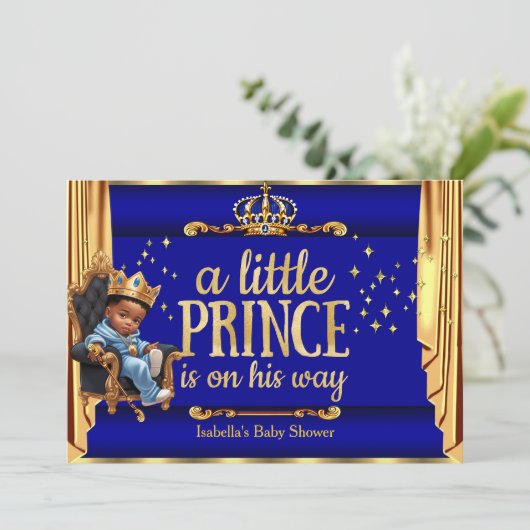 Etnisch Prince Royal Blue Gold Troon Baby shower Kaart (Staand voorkant)
